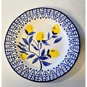 #2 Tabletops Unlimited Lemon Orchard Dinner Plate 10.8" Blue Yellow Hand Painted